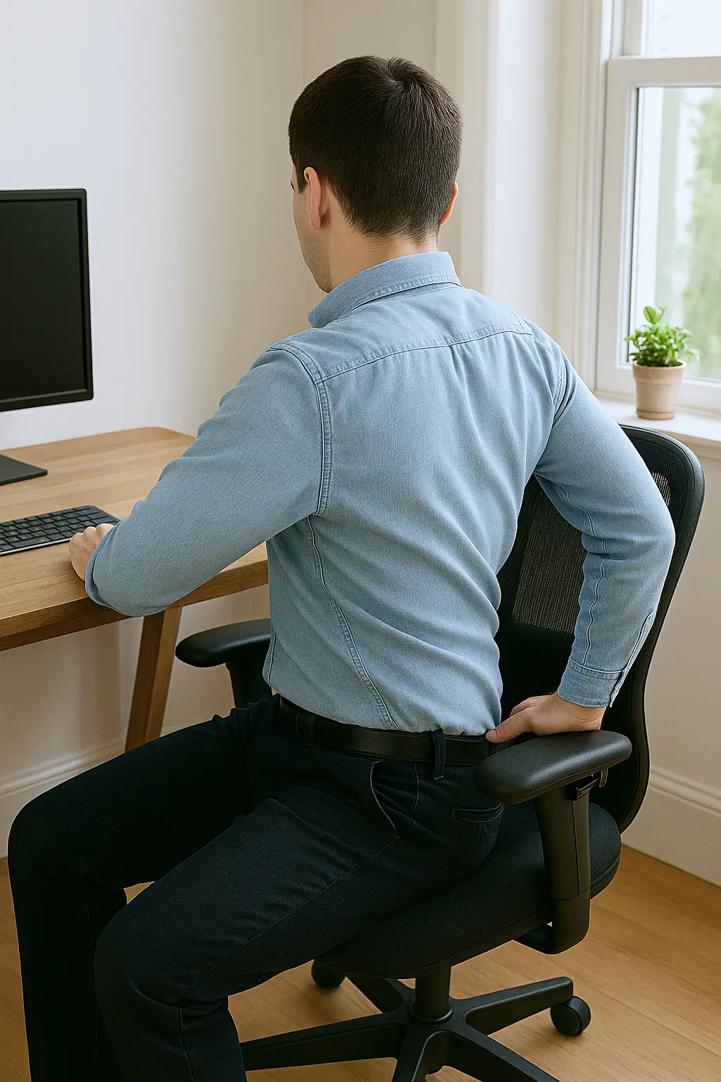 Office-friendly spinal twist done while seated.