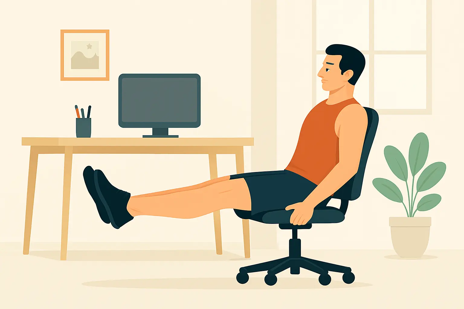 Engaging core while seated in a stable chair.